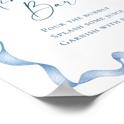 Elegant Stoffig Blauw Hand Getrokken Bow Vrijgezel Poster (Hoek)