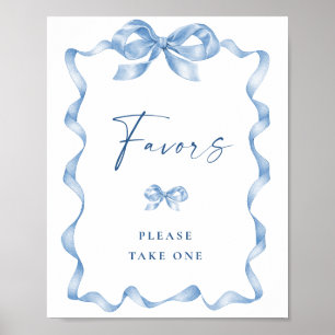 Elegant Stoffig Blauw Hand Getrokken Bow Vrijgezel Poster