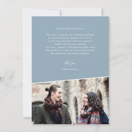 Elegant Stoffig Blauw Handbeletterd Bruiloft Dank Bedankkaart (Achterkant)