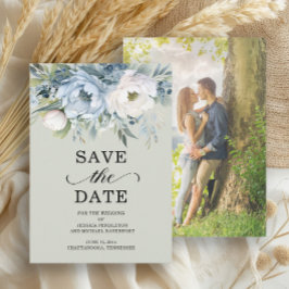 Elegant Stoffig Blauw Ivoor Bloemen Salie Groen Fo Save The Date