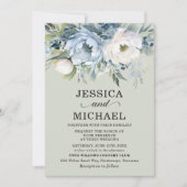 Elegant Stoffig Blauw Ivoor Bloemen Salie Groen Kaart (Voorkant)