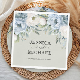 Elegant Stoffig Blauw Ivoor Bloemen Salie Groen Servet