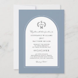 Elegant Stoffig Blauw Kalligrafie Crest Arch Bruil Kaart