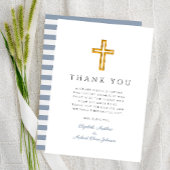 Elegant Stoffig Blauw Kruis Jongen Doop Bedankkaart
