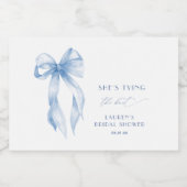 Elegant stoffig blauw lint boog Vrijgezellenfeest Sparkling Wijnetiket (Enkel label)