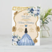 Elegant Stoffig Blauw Mexicaans Prinses Quinceañer Kaart (Staand voorkant)