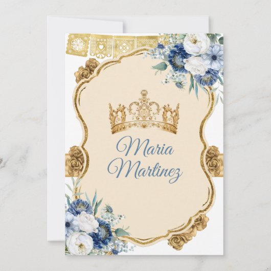 Elegant Stoffig Blauw Mexicaans Prinses Quinceañer Kaart (Achterkant)