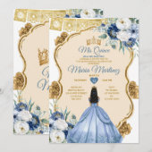 Elegant Stoffig Blauw Mexicaans Prinses Quinceañer Kaart (Voorkant / Achterkant)