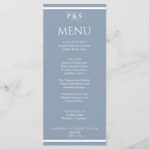 Elegant Stoffig Blauw Minimaal Monogram Diner Brui Menu
