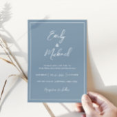 Elegant Stoffig Blauw Minimale Kalligrafie Bruilof Kaart