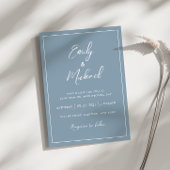 Elegant Stoffig Blauw Minimale Kalligrafie Bruilof Kaart