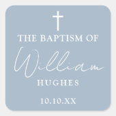 Elegant Stoffig Blauw Minimalistisch Doopsel Vierkante Sticker (Voorkant)