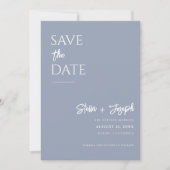 Elegant stoffig blauw modern boho chique foto brui save the date (Voorkant)