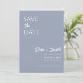 Elegant stoffig blauw modern boho chique foto brui save the date (Staand voorkant)