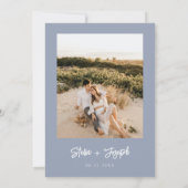 Elegant stoffig blauw modern boho chique foto brui save the date (Achterkant)