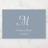 Elegant Stoffig Blauw Monogram Bruiloft Favor Mini Sparkling Wijnetiket (Enkel label)