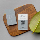 Elegant Stoffig Blauw Neutraal QR Code Boho Modern Visitekaartje