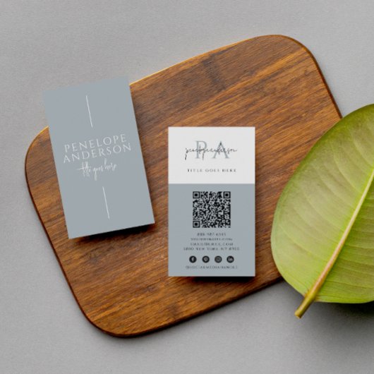 Elegant Stoffig Blauw Neutraal QR Code Boho Modern Visitekaartje