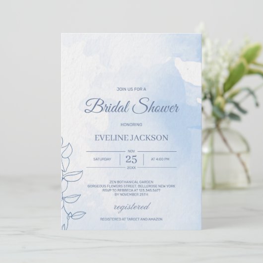 Elegant stoffig blauw poeder waterverf klassiek kaart (Staand voorkant)