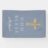 Elegant Stoffig Blauw Religieus Kruis Jongen God z Spandoek (Horizontaal)