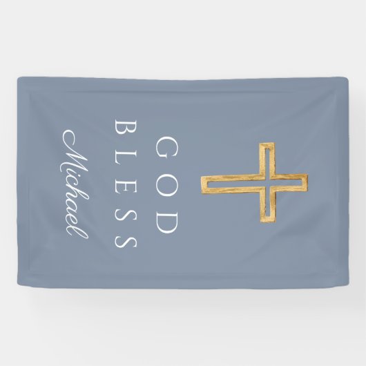 Elegant Stoffig Blauw Religieus Kruis Jongen God z Spandoek (Horizontaal)