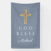 Elegant Stoffig Blauw Religieus Kruis Jongen God z Spandoek (Verticaal)