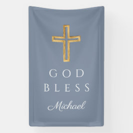 Elegant Stoffig Blauw Religieus Kruis Jongen God z Spandoek