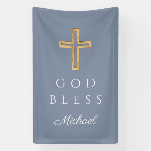 Elegant Stoffig Blauw Religieus Kruis Jongen God z Spandoek (Verticaal)