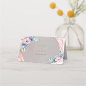 Elegant stoffig blauw roze waterverf bloemengoud plaatskaartje (Achterkant)