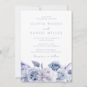 Elegant Stoffig Blauw Rozen Bruiloft Kaart (Voorkant)