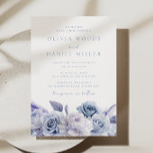 Elegant Stoffig Blauw Rozen Bruiloft Kaart