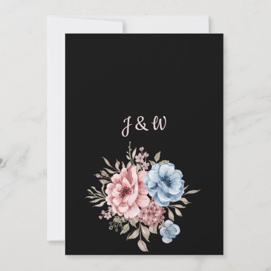 Elegant stoffig blauw stoffig roos bloemig kaart (Achterkant)