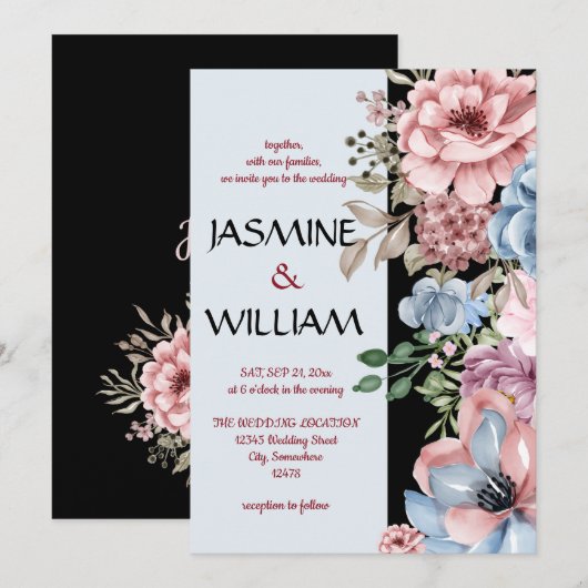 Elegant stoffig blauw stoffig roos bloemig kaart (Voorkant / Achterkant)