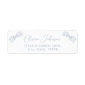 Elegant stoffig blauw strikje retour adres label (Voorkant)