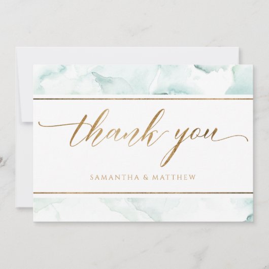 Elegant Stoffig Blauw, Turquoise en Groene Waterve Bedankkaart (Voorkant)