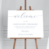 Elegant stoffig blauw unplugged bruiloft welkomstb poster