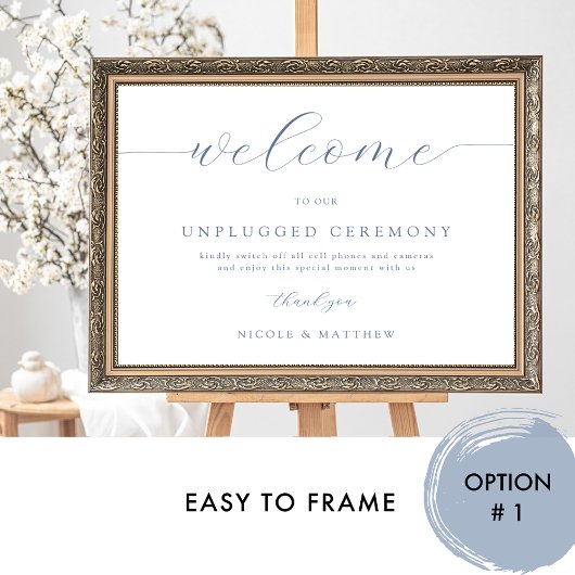 Elegant stoffig blauw unplugged bruiloft welkomstb poster