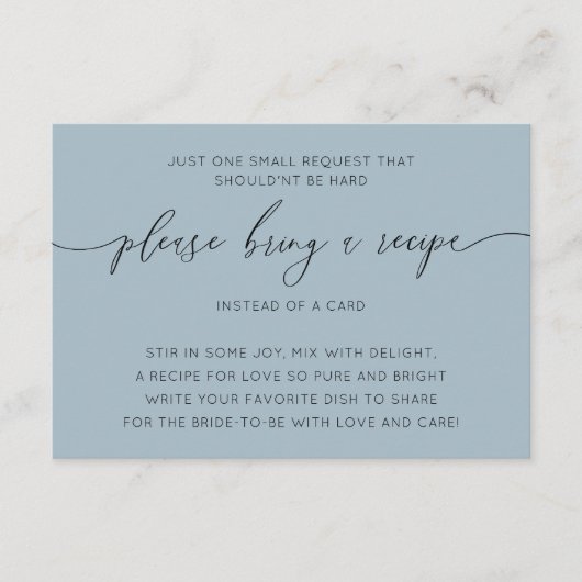 Elegant stoffig blauw Vrijgezellenfeest recept Informatiekaartje (Voorkant)