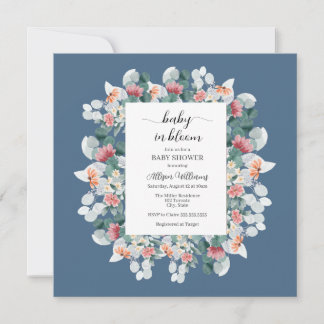 Elegant stoffig blauw waterverf baby shower kaart