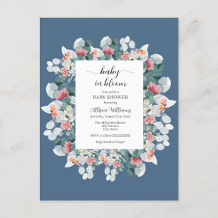 Elegant stoffig blauw waterverf baby shower uitnodiging briefkaart