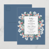 Elegant stoffig blauw waterverf baby shower uitnodiging briefkaart (Voorkant / Achterkant)