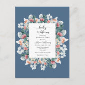 Elegant stoffig blauw waterverf baby shower uitnodiging briefkaart (Voorkant)