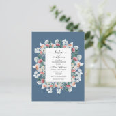 Elegant stoffig blauw waterverf baby shower uitnodiging briefkaart (Staand voorkant)