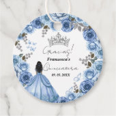 Elegant Stoffig Blauw Waterverf Bloemen Quinceañer Bedankjes Labels (Voorkant)