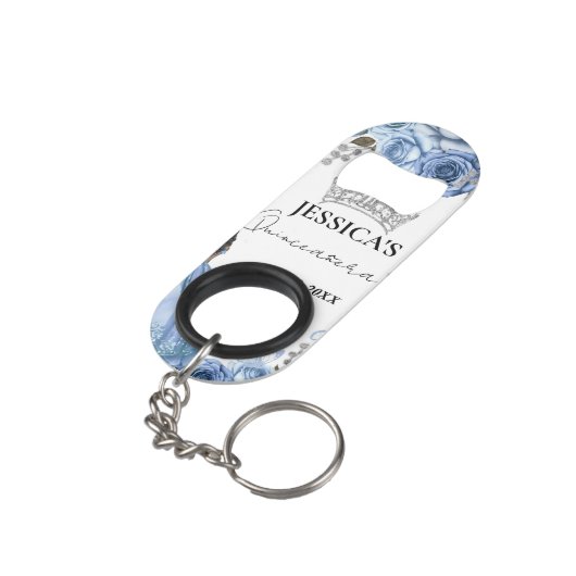 Elegant Stoffig Blauw Waterverf Bloemen Quinceañer Mini Flessenopener (Achterkant Gekanteld)