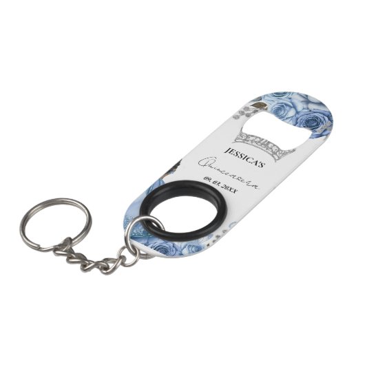 Elegant Stoffig Blauw Waterverf Bloemen Quinceañer Mini Flessenopener (Voorkant Gekanteld)