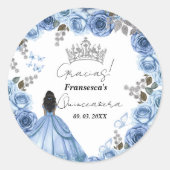 Elegant Stoffig Blauw Waterverf Bloemen Quinceañer Ronde Sticker (Voorkant)