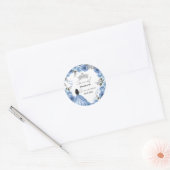 Elegant Stoffig Blauw Waterverf Bloemen Quinceañer Ronde Sticker (Envelop)