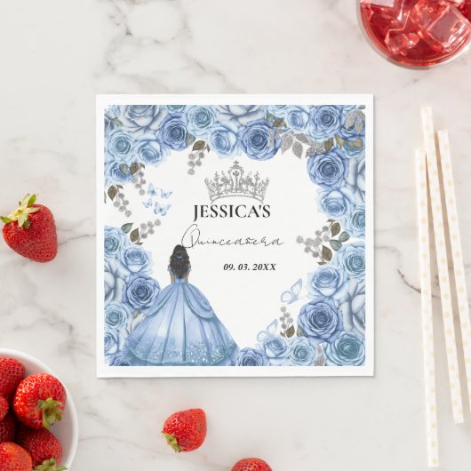 Elegant Stoffig Blauw Waterverf Bloemen Quinceañer Servet (Insitu)