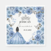 Elegant Stoffig Blauw Waterverf Bloemen Quinceañer Servet (Voorkant)